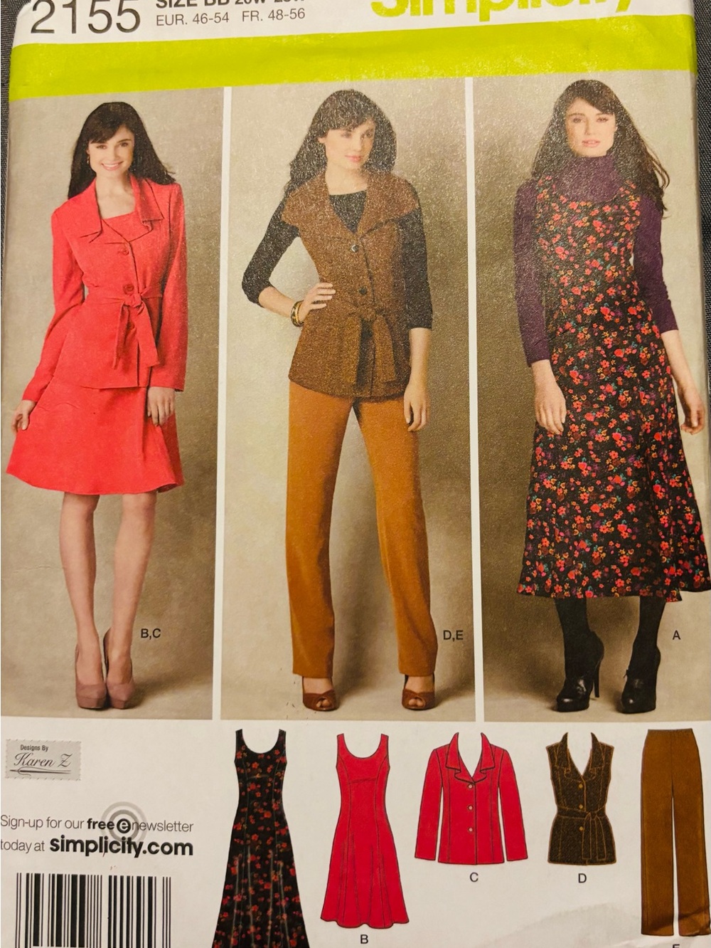 Plus Size Simplicity 2155 Jumper Pants Jacket Vest Sizes 20W-28W New Uncut
